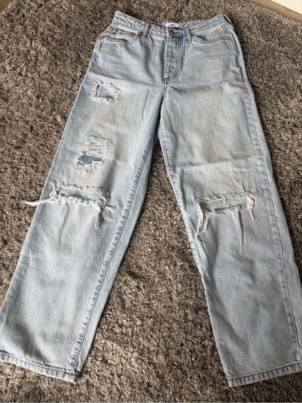 Forever 21 Light Wash Denim Jeans with Orange Topstitching